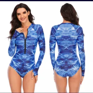 2021 Swimsuit Mangas Largas Estampado Azul Agua