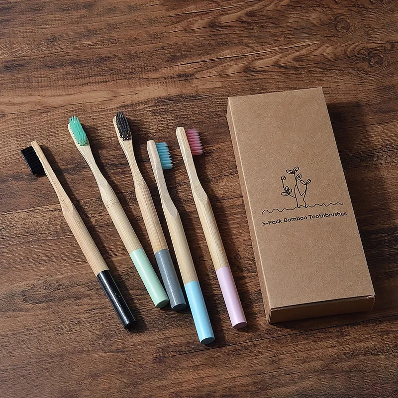 5 pcs Adult Eco Friendly Bamboo Toothbrushes Soft Bristles