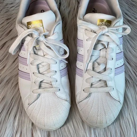 Adidas Superstar Sneakers Trefoil Cloud White Purple Tint Gold Matte Mens 11