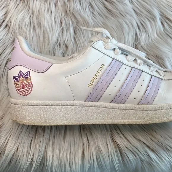 Adidas Superstar Sneakers Trefoil Cloud White Purple Tint Gold Matte Mens 11