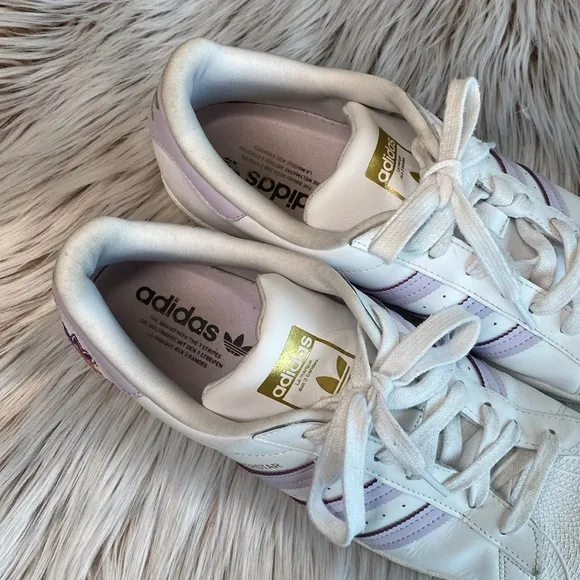 Adidas Superstar Sneakers Trefoil Cloud White Purple Tint Gold Matte Mens 11