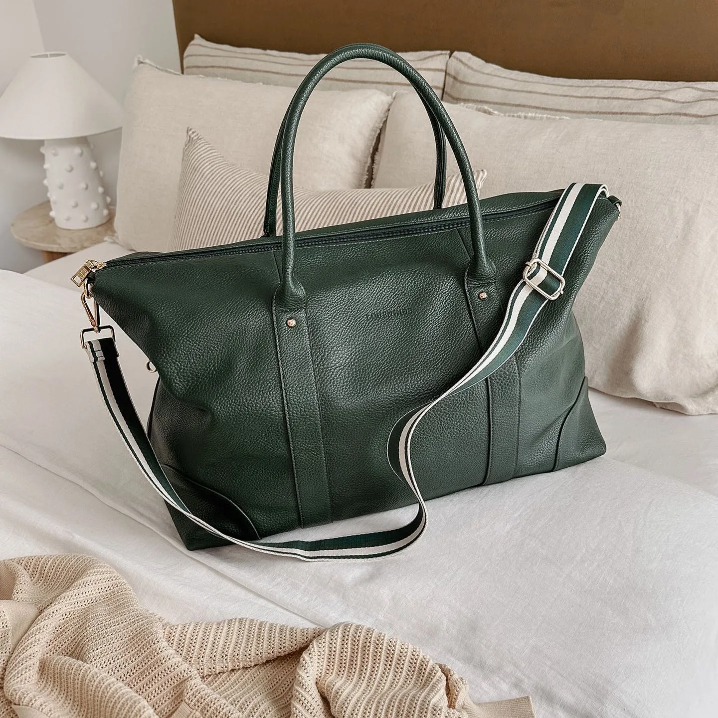 Alexis Stripe Weekender Travel Bag - Forest Green Stripe