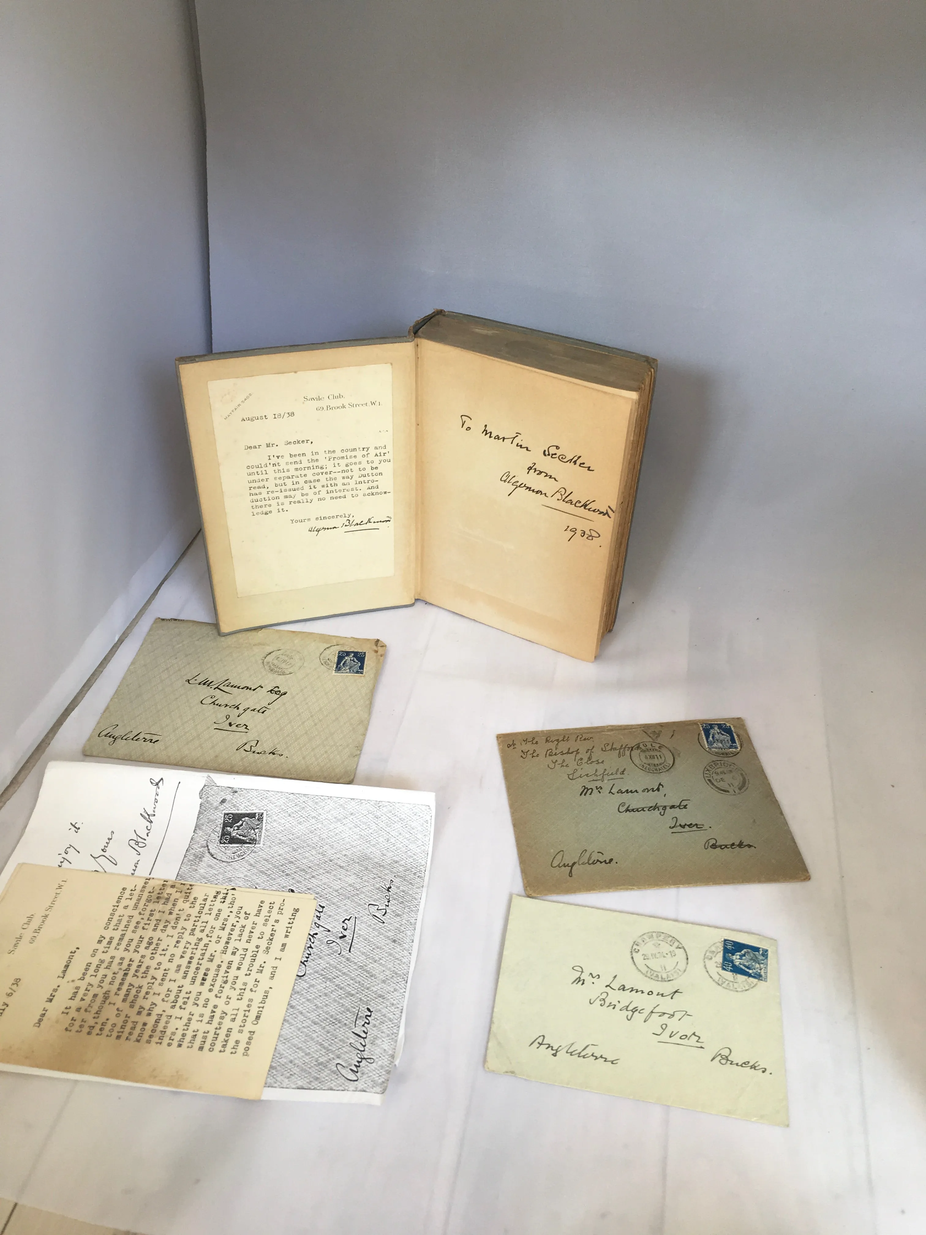 Algernon Blackwood - The Promise of Air, E. P. Dutton & Co, January 1938, intro by Zona Gale, Signed by Author and with Letters