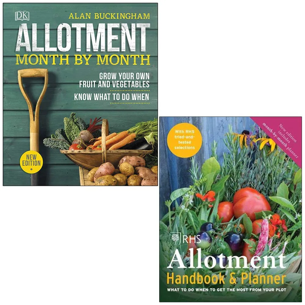 Allotment Month By Month By Alan Buckingham & RHS Allotment Handbook & Planner By The Royal Horticultural Society 2 Books Collection Set