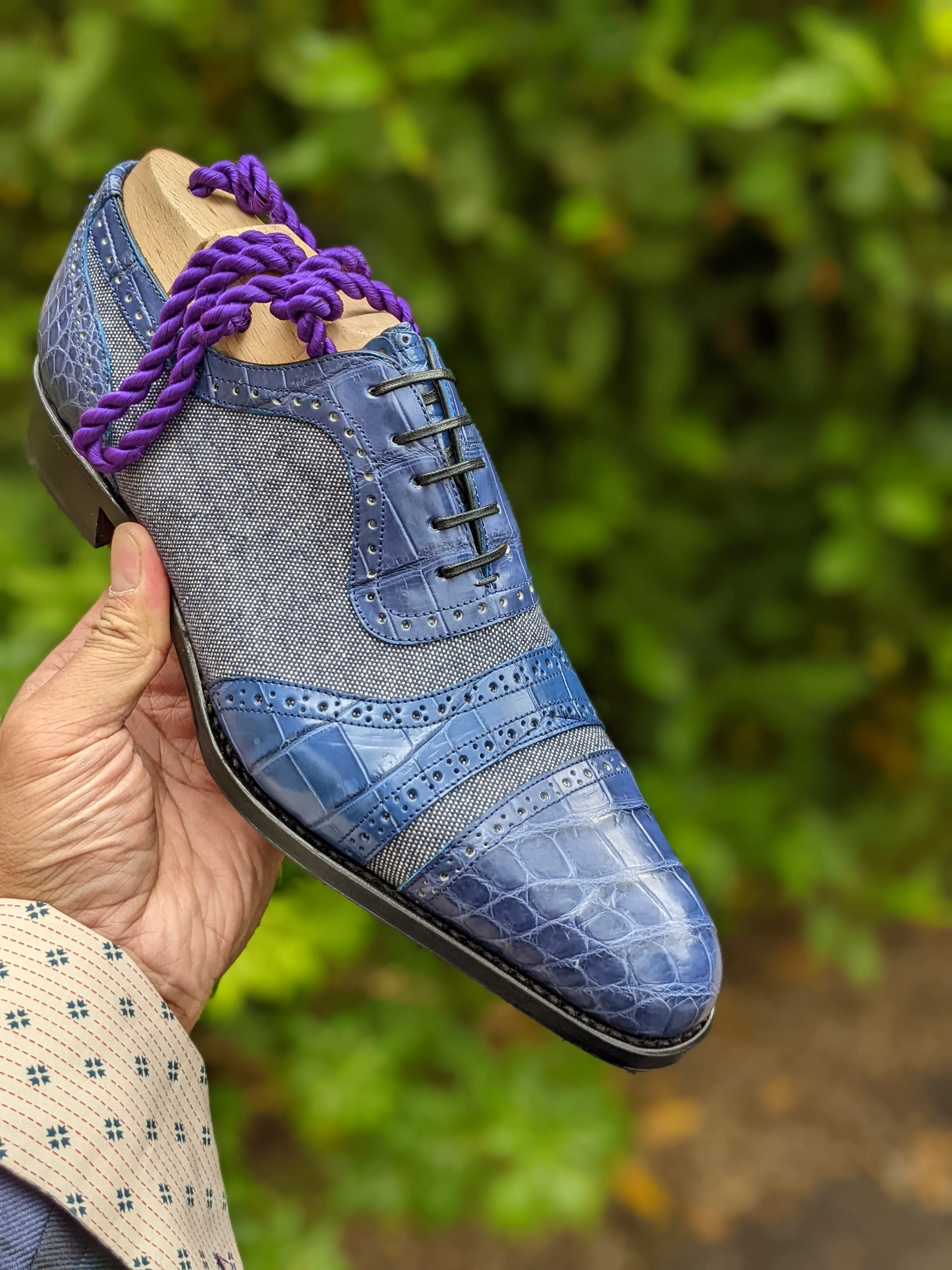 Ascot Como - Blue Crocodile & Denim Canvas