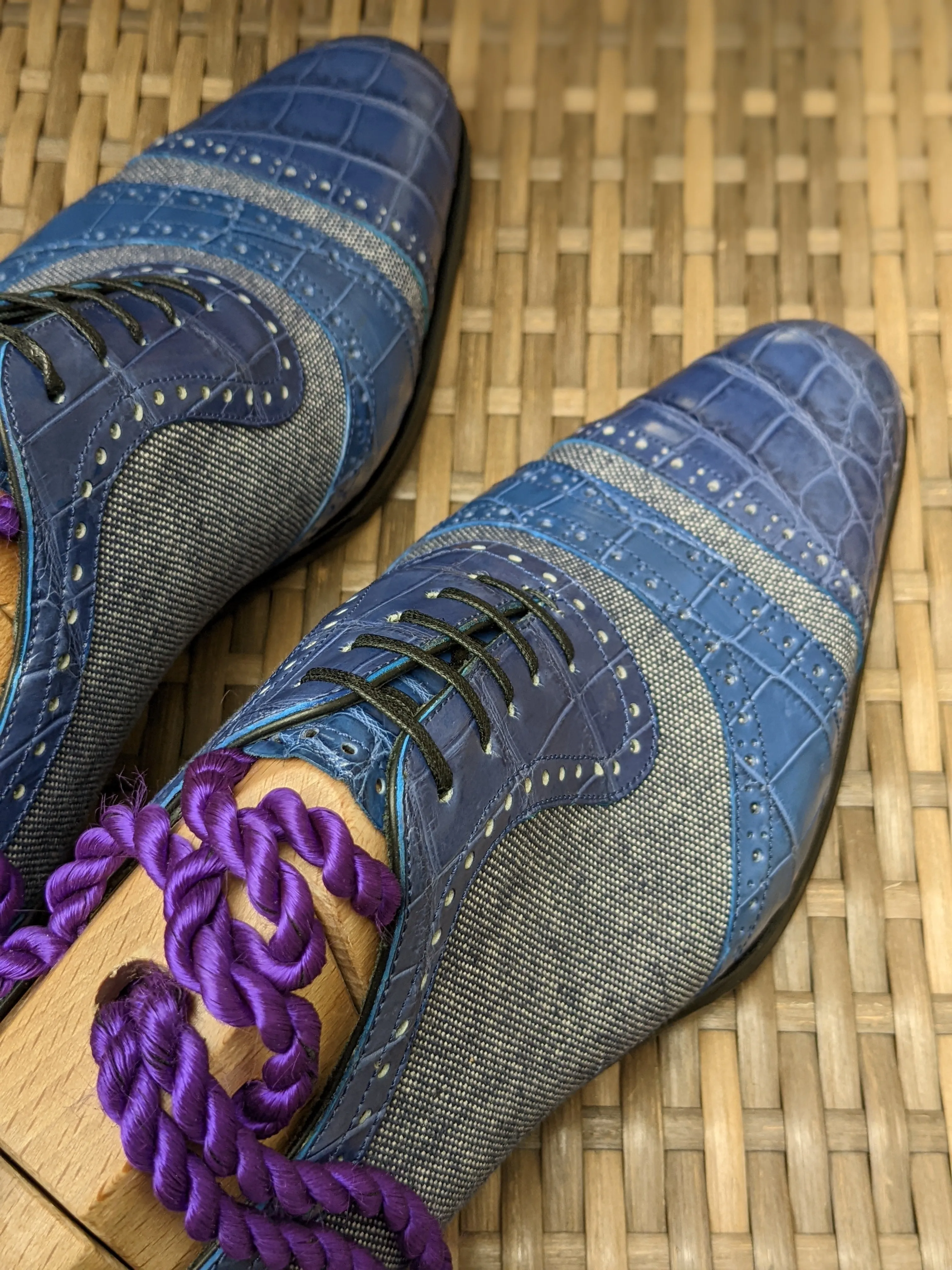 Ascot Como - Blue Crocodile & Denim Canvas