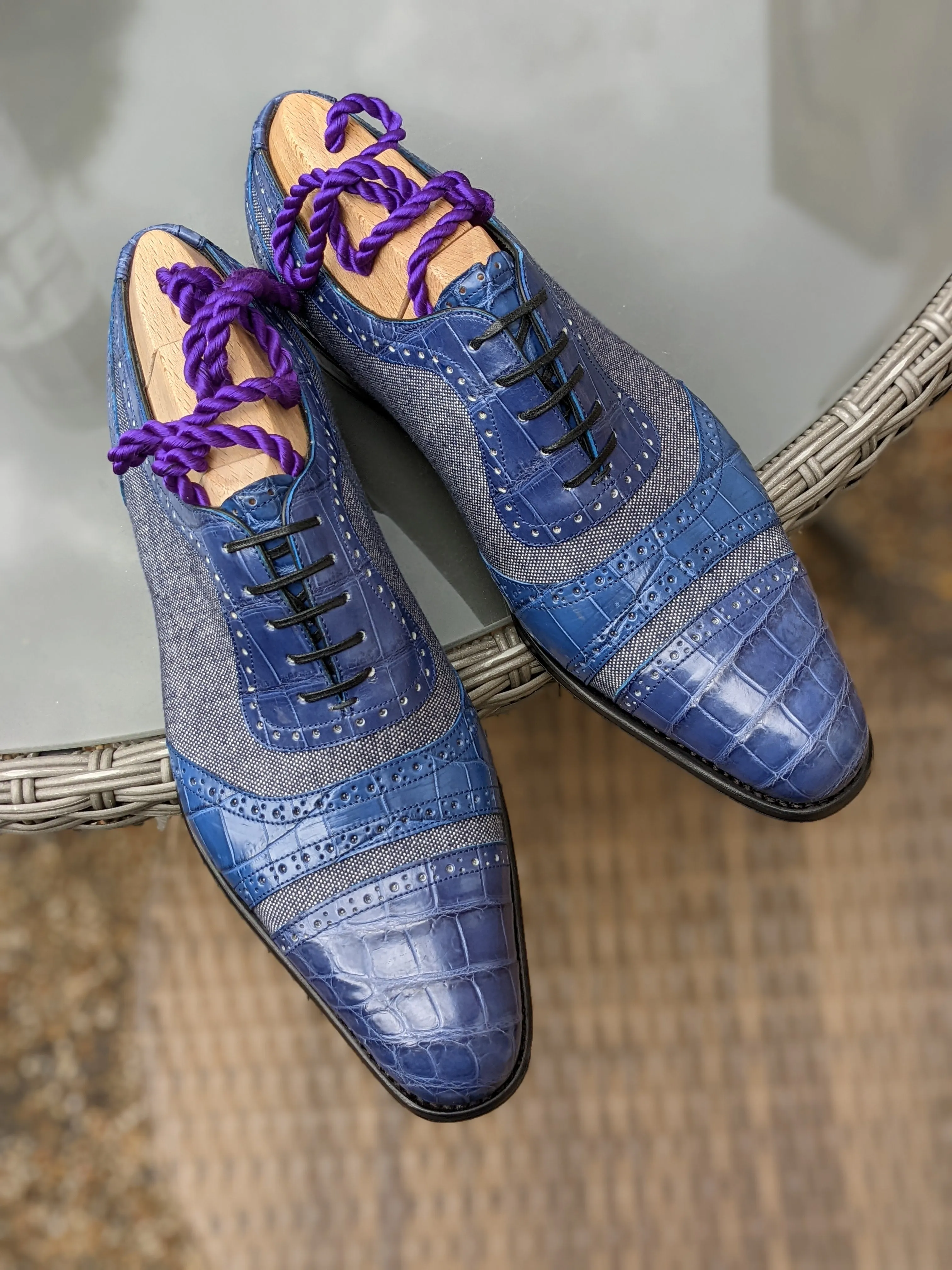 Ascot Como - Blue Crocodile & Denim Canvas