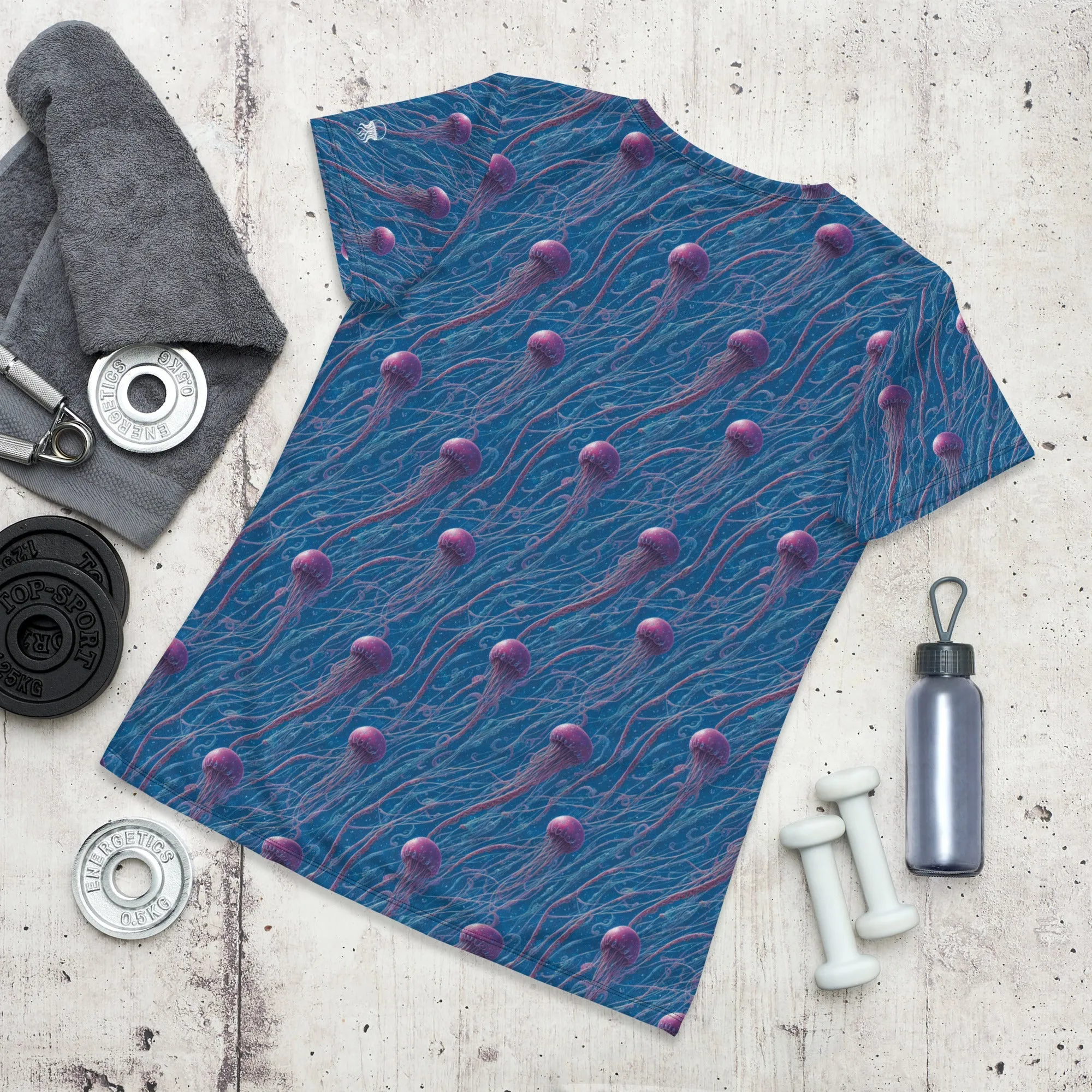 Athletic T-shirt - Blue and Violet Jellyfishes
