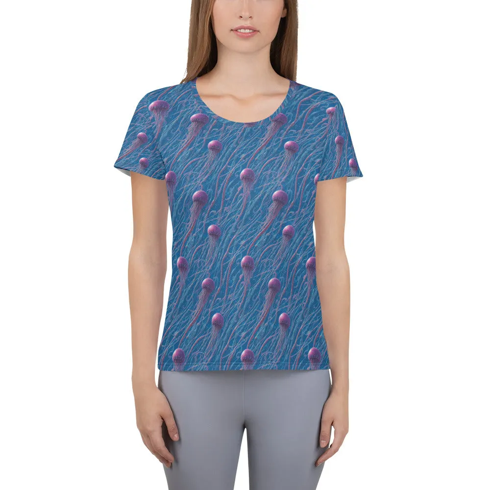 Athletic T-shirt - Blue and Violet Jellyfishes