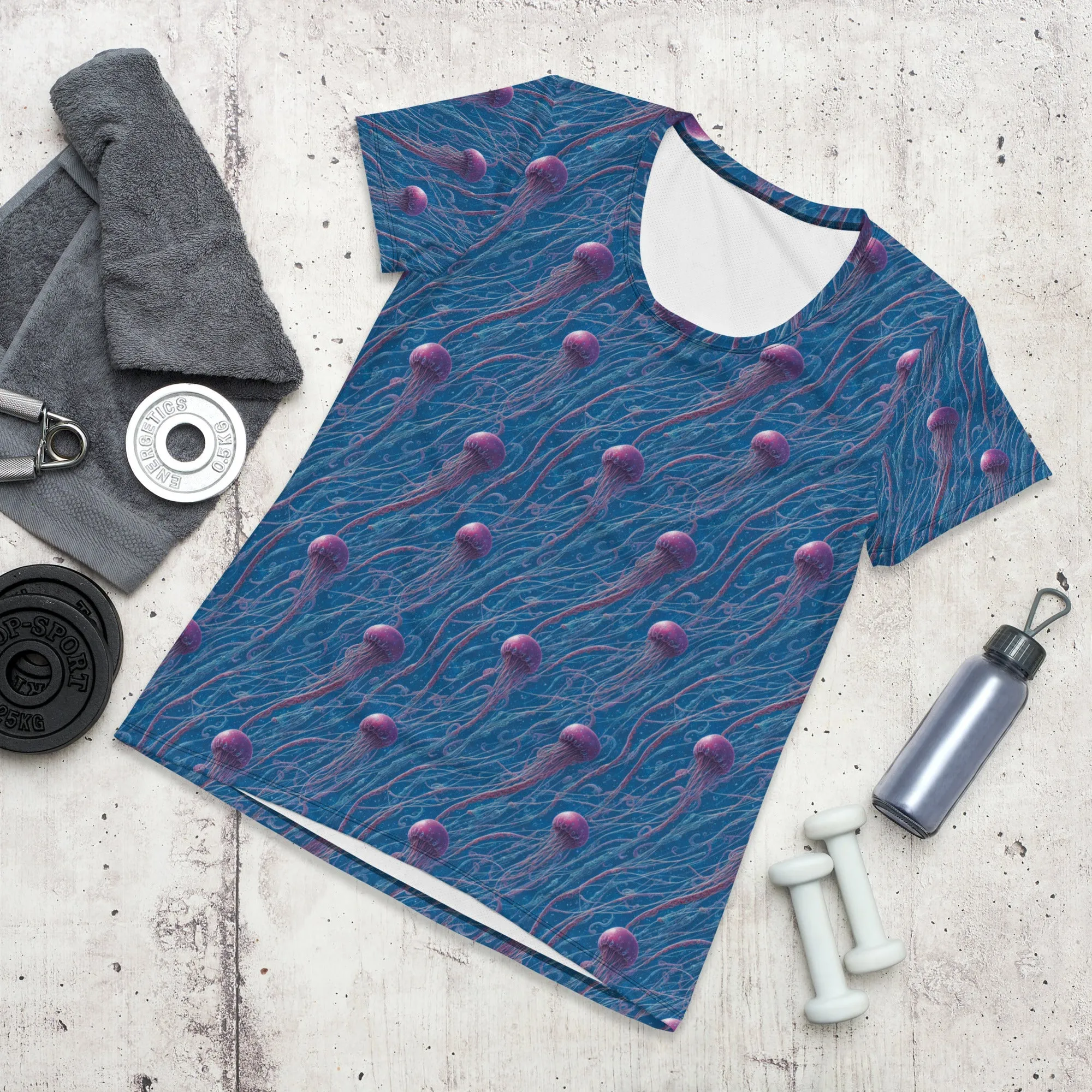 Athletic T-shirt - Blue and Violet Jellyfishes