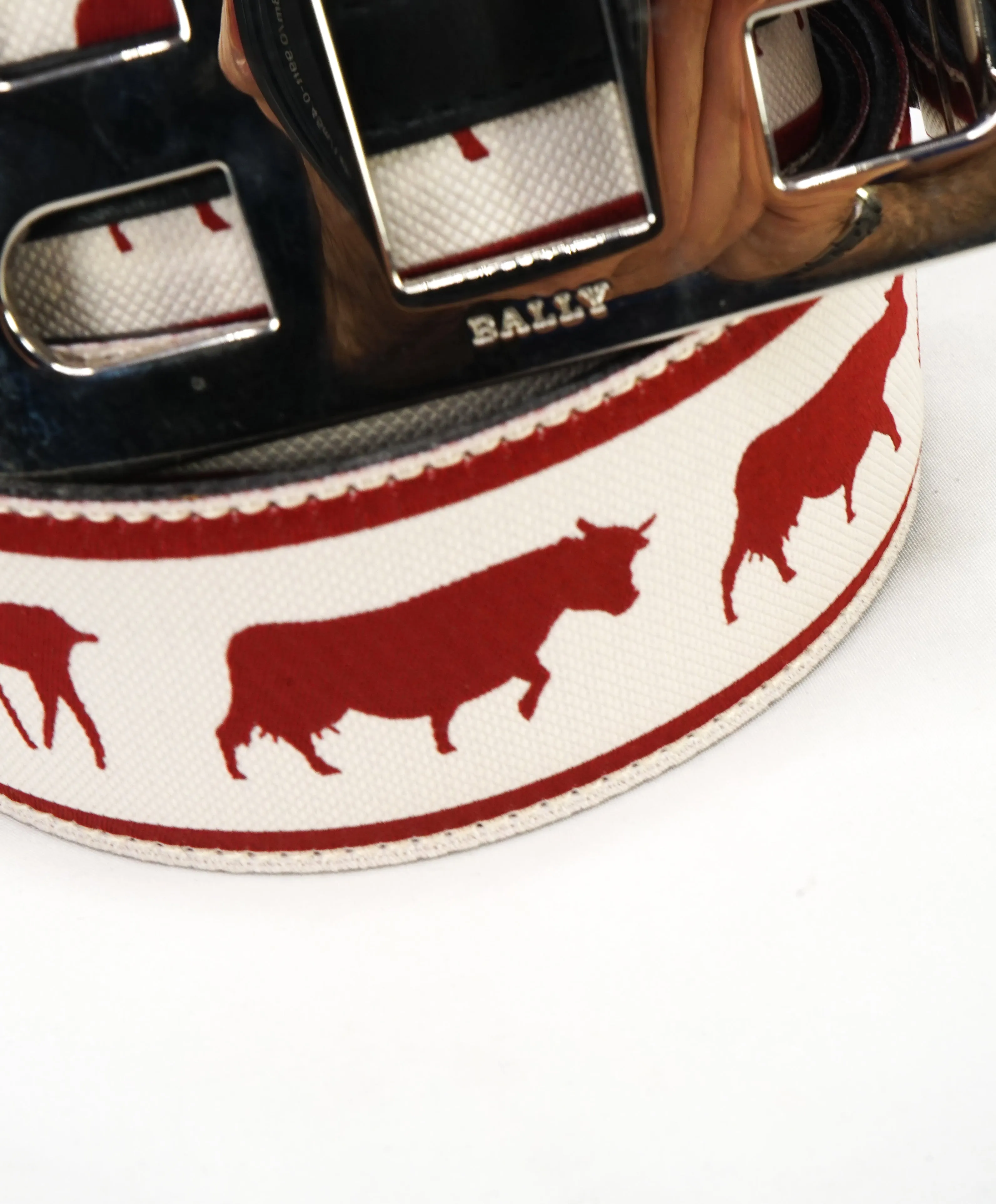 BALLY - 100/40 Mirror "B M.Ar Gurc" Buckle LOGO "Cow" Strap Belt -  40W (100)