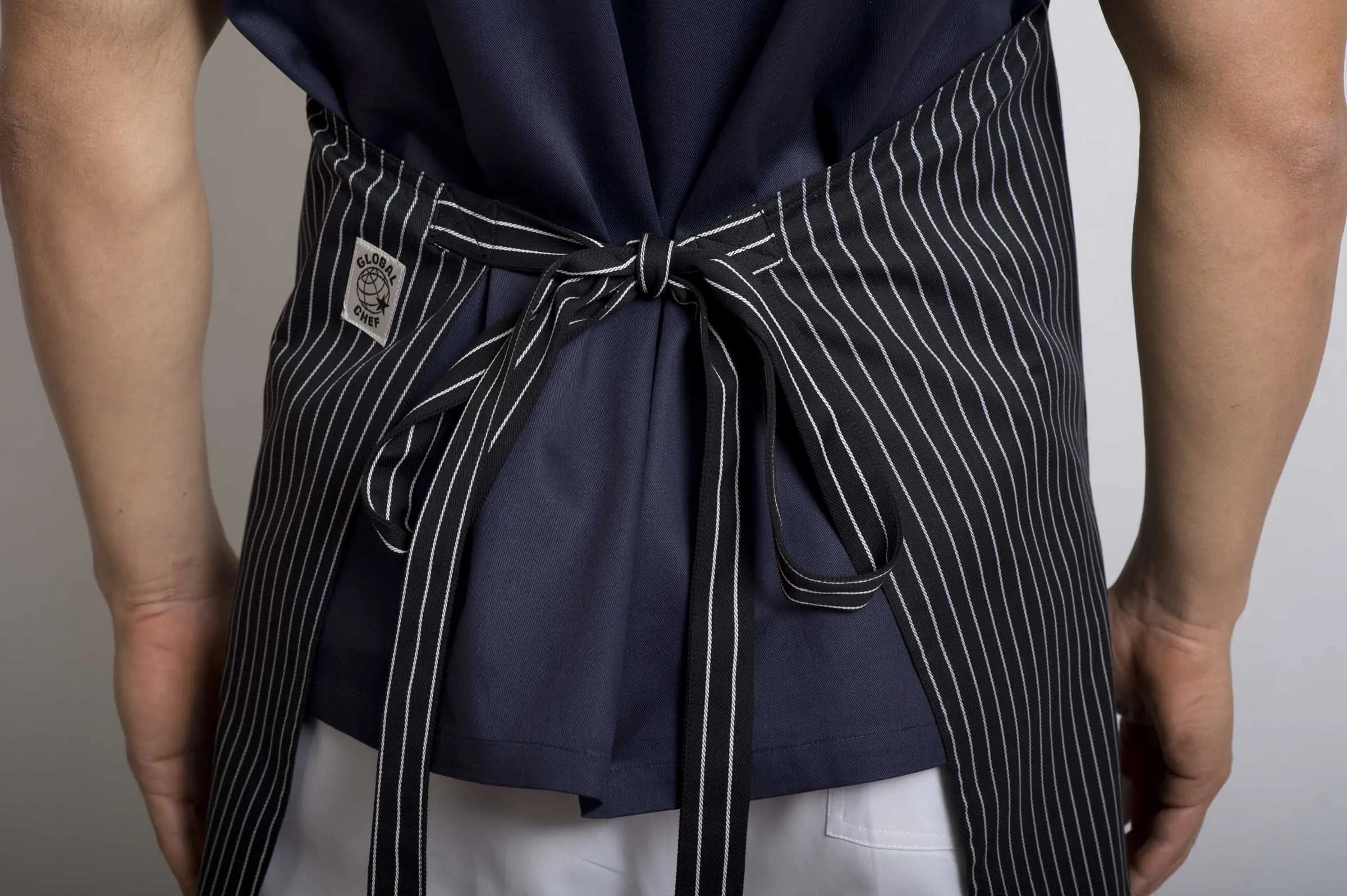 B&W Pin Stripe DELI Length Chefs Bib Apron