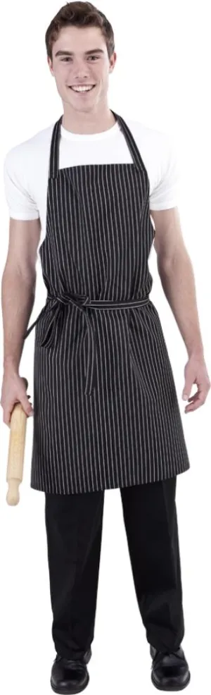 B&W Pin Stripe DELI Length Chefs Bib Apron