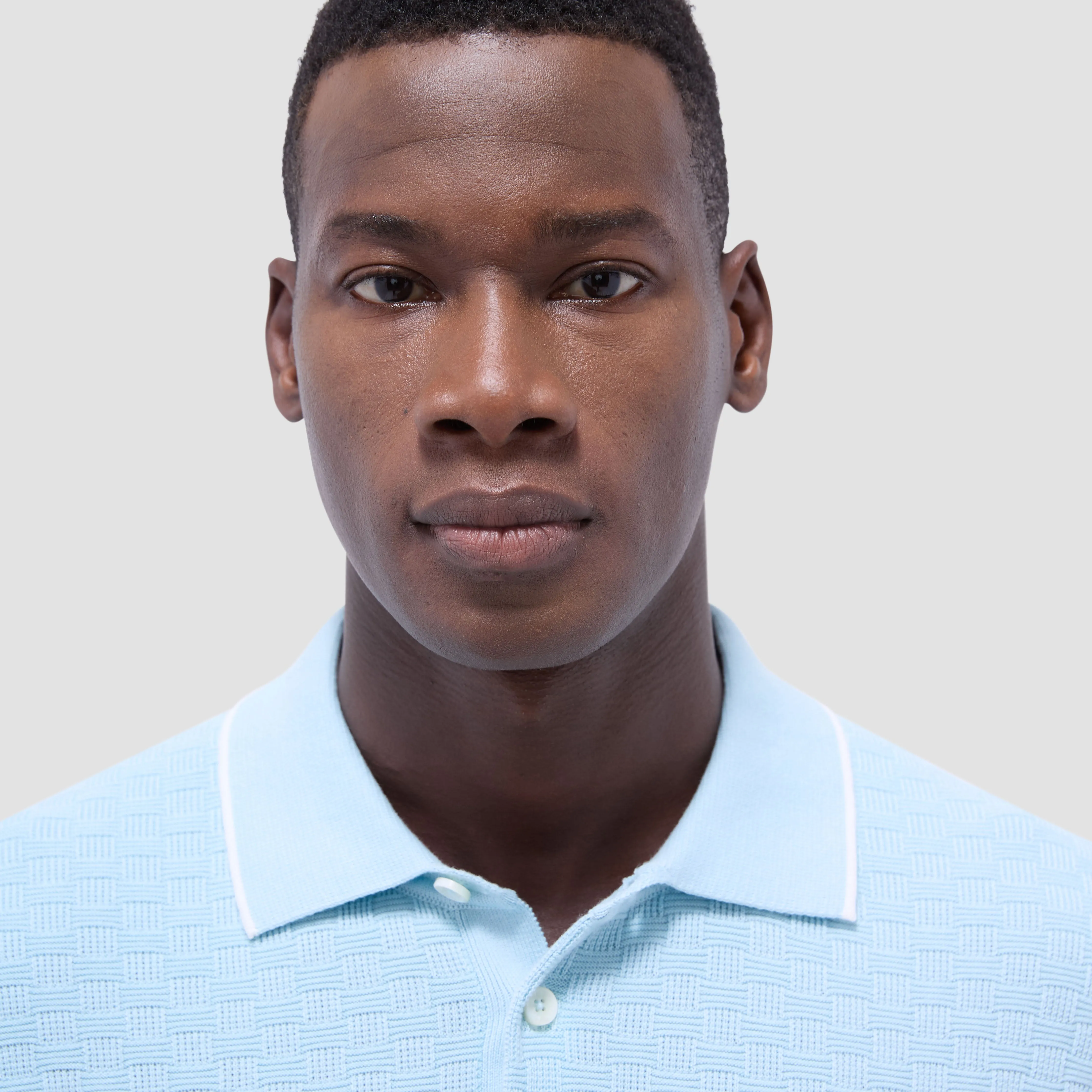 Basket Stitch Three Button Polo Sweater