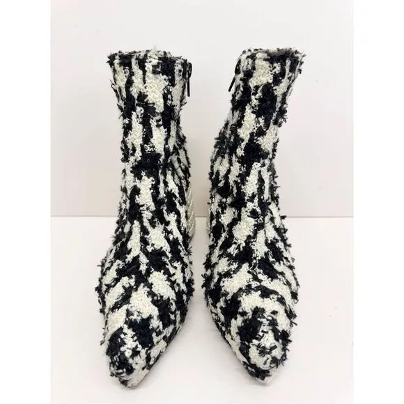 Betsey Johnson Houndstooth Boots Size 5 Black White Embellished Block Heel NEW