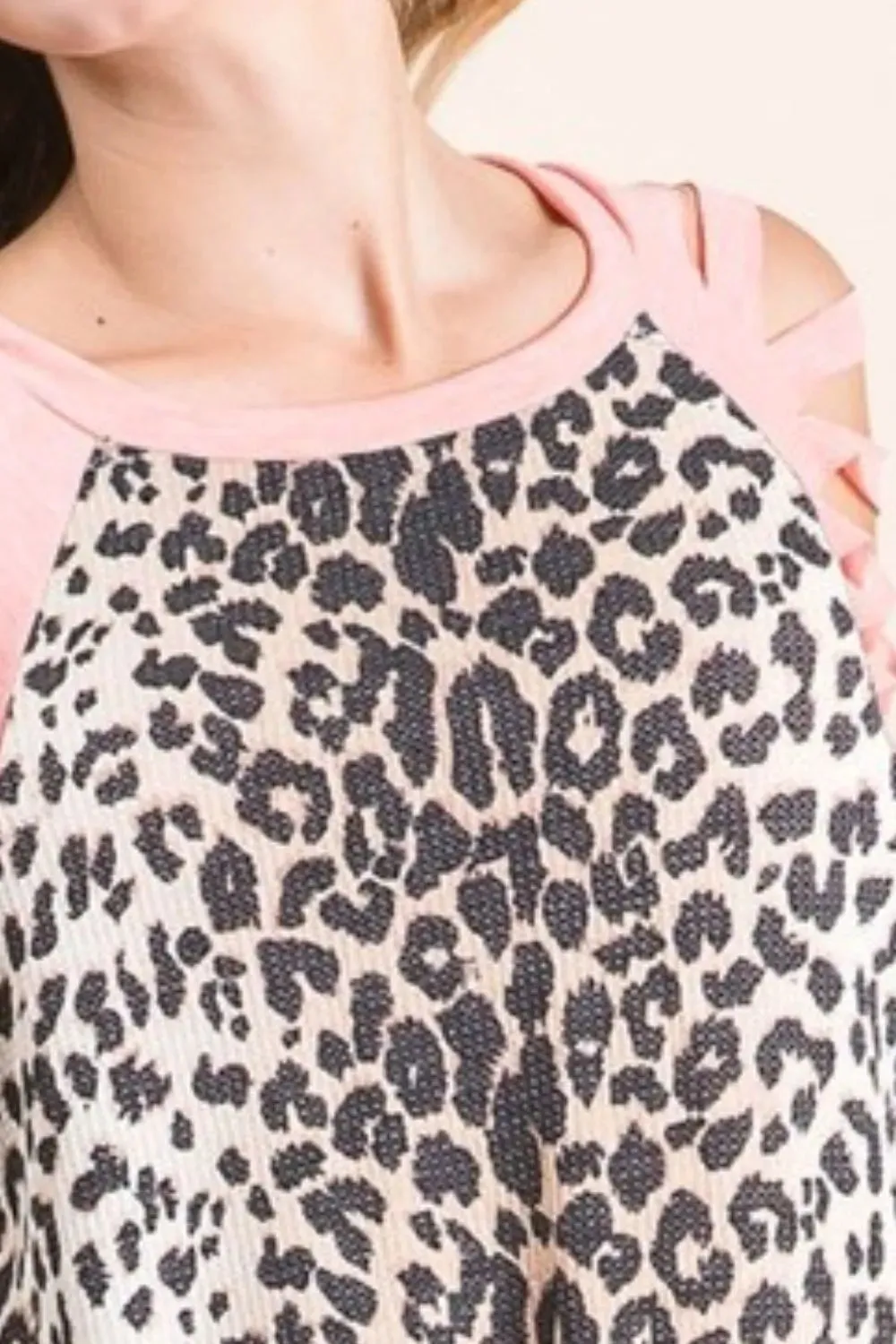 BiBi Leopard Thermal Top with Tie Dye Laser Cut Sleeves