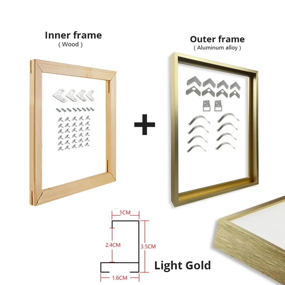 Black & Gold Metal Aluminum Canvas Frame - Ideal for Oil Paintings