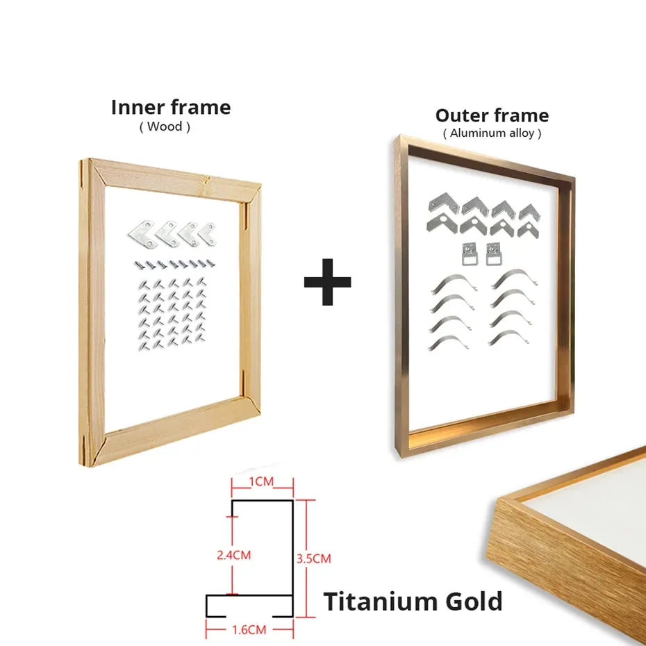 Black & Gold Metal Aluminum Canvas Frame - Ideal for Oil Paintings