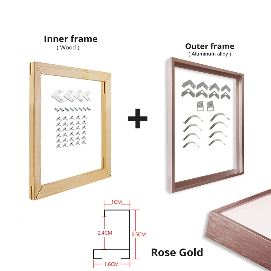 Black & Gold Metal Aluminum Canvas Frame - Ideal for Oil Paintings