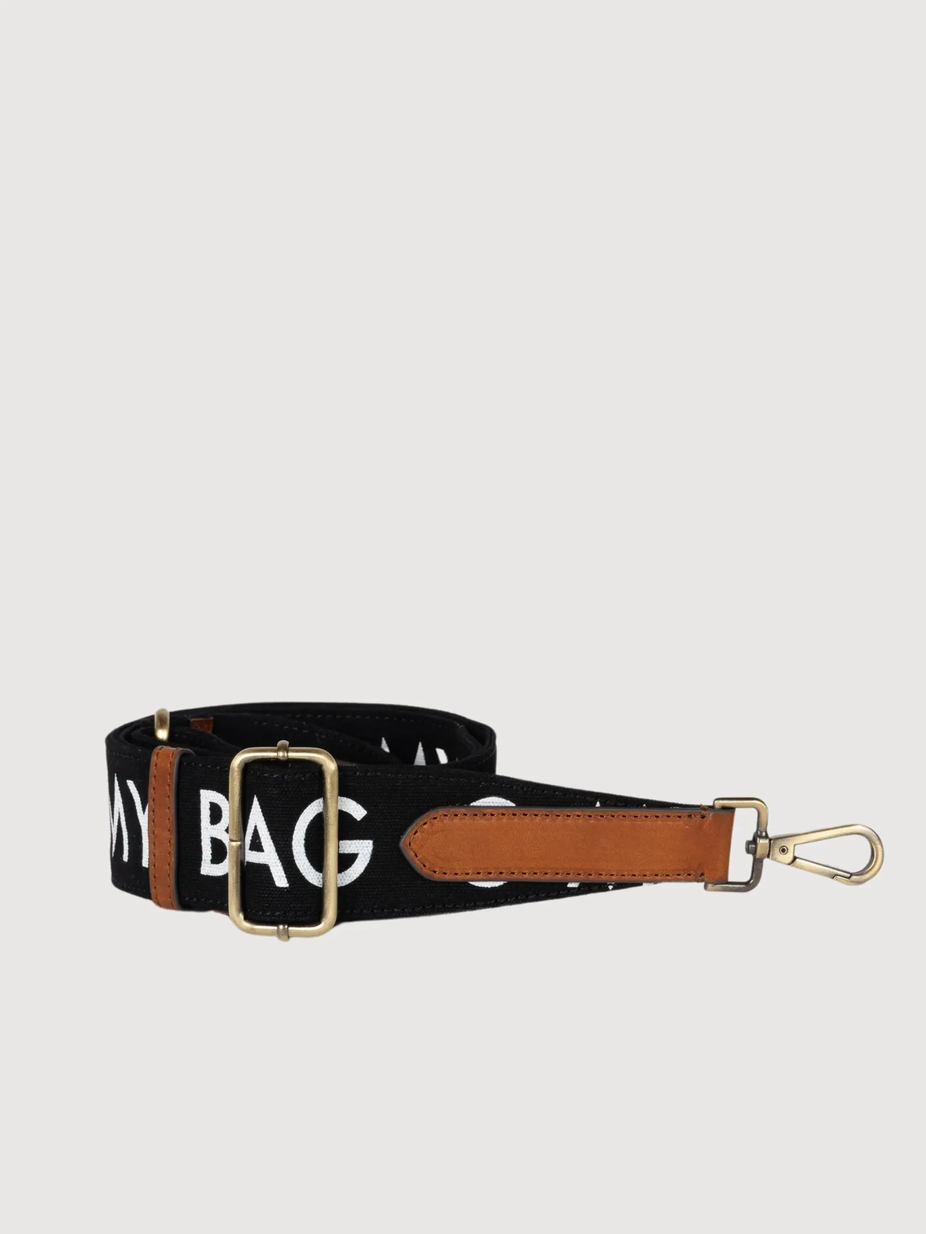 Black Canvas Logo Strap Cognac Classic Leather | O my Bag