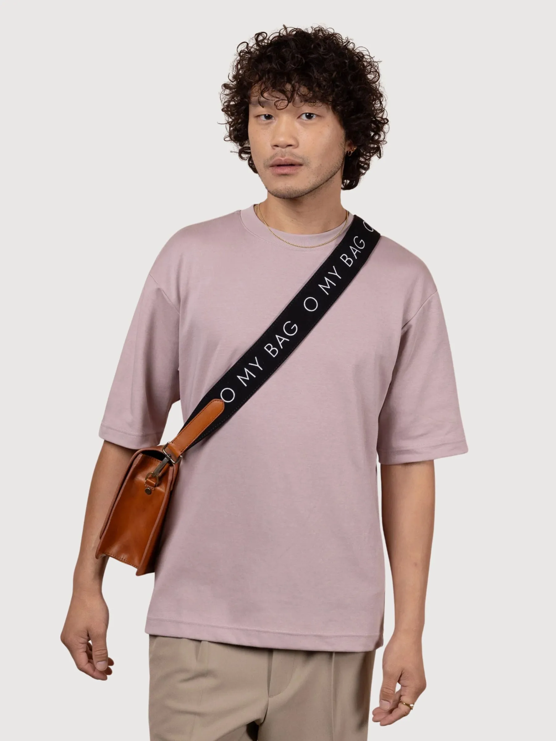 Black Canvas Logo Strap Cognac Classic Leather | O my Bag