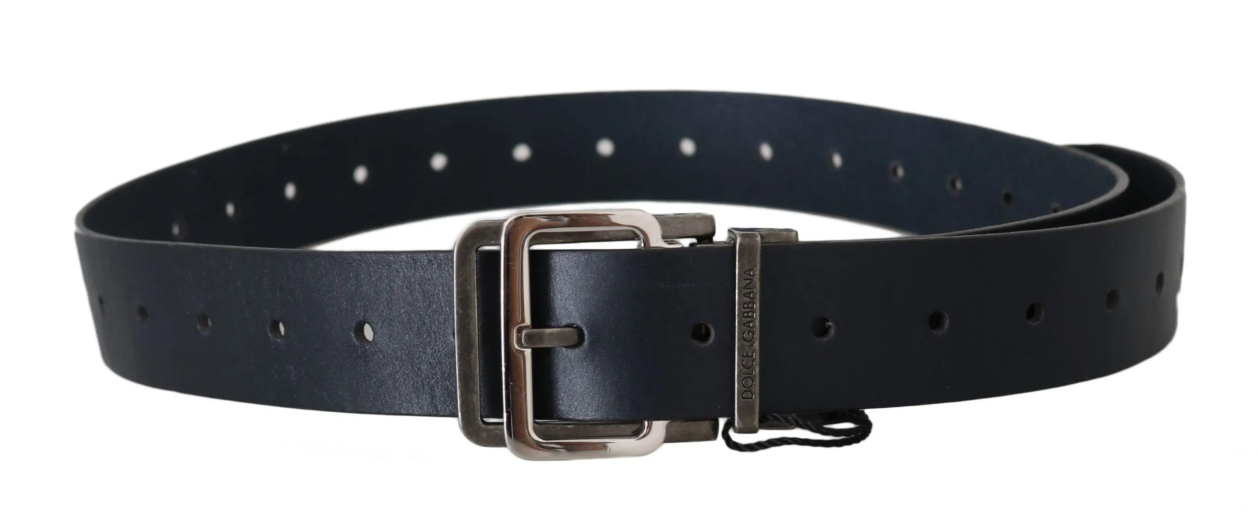 Blue Leather Silver Metal Buckle Belt