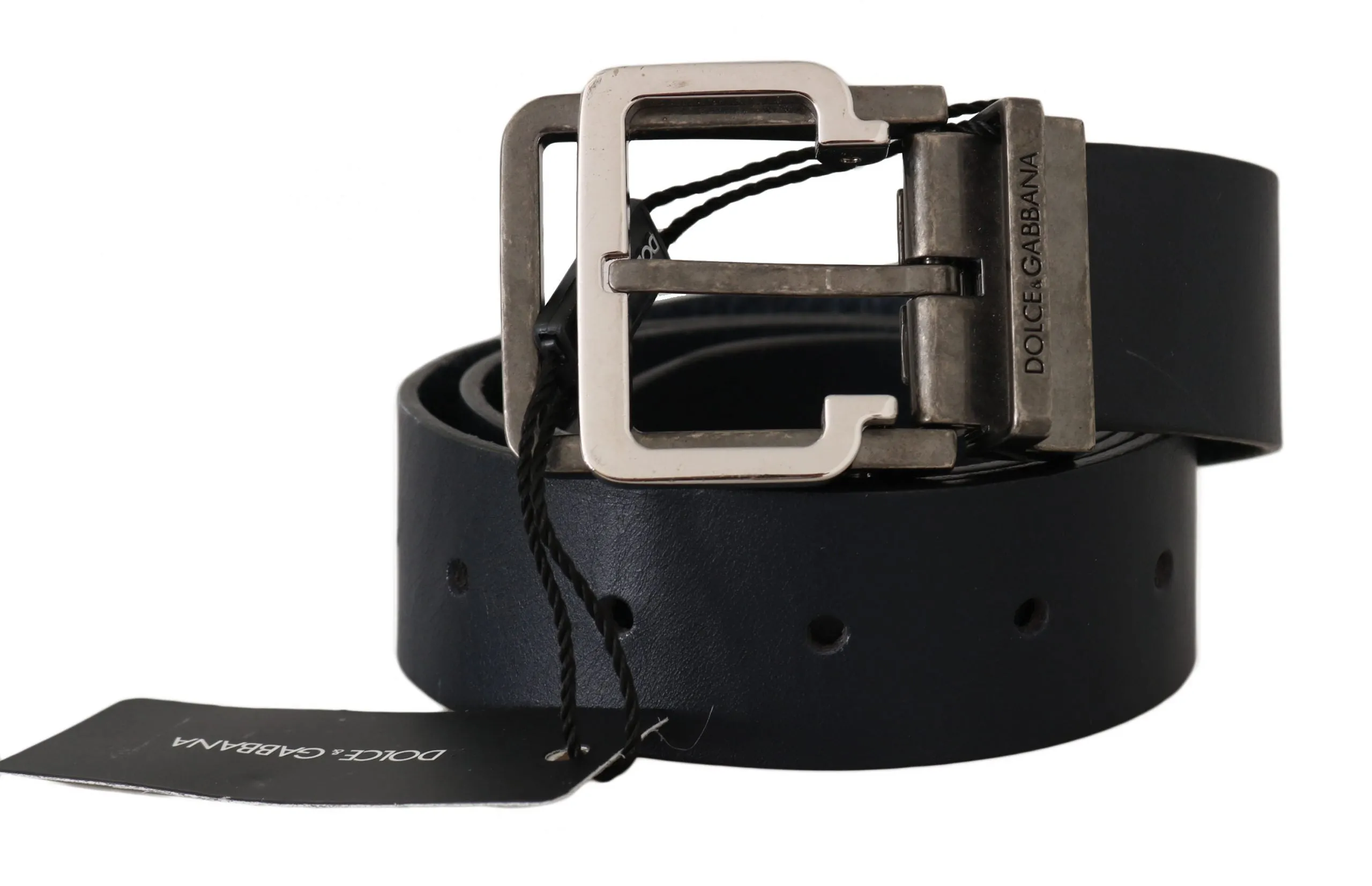 Blue Leather Silver Metal Buckle Belt