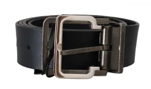 Blue Leather Silver Metal Buckle Belt