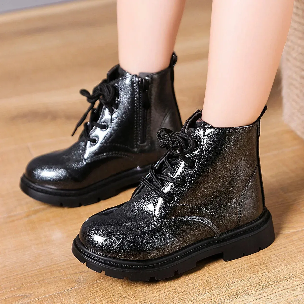 Boys Ankle Boots Children's Sneakers Girls' Shoes Fashion Lacquer Leather Short Boots Kids Shoes