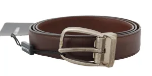 Brown Leather Gray Oval Buckle Belt