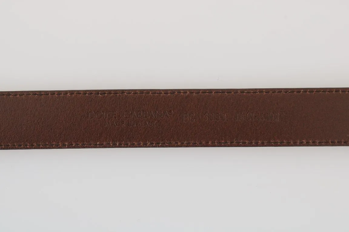 Brown Leather Gray Oval Buckle Belt