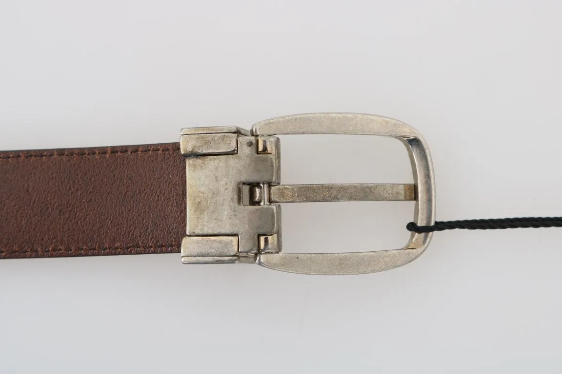 Brown Leather Gray Oval Buckle Belt