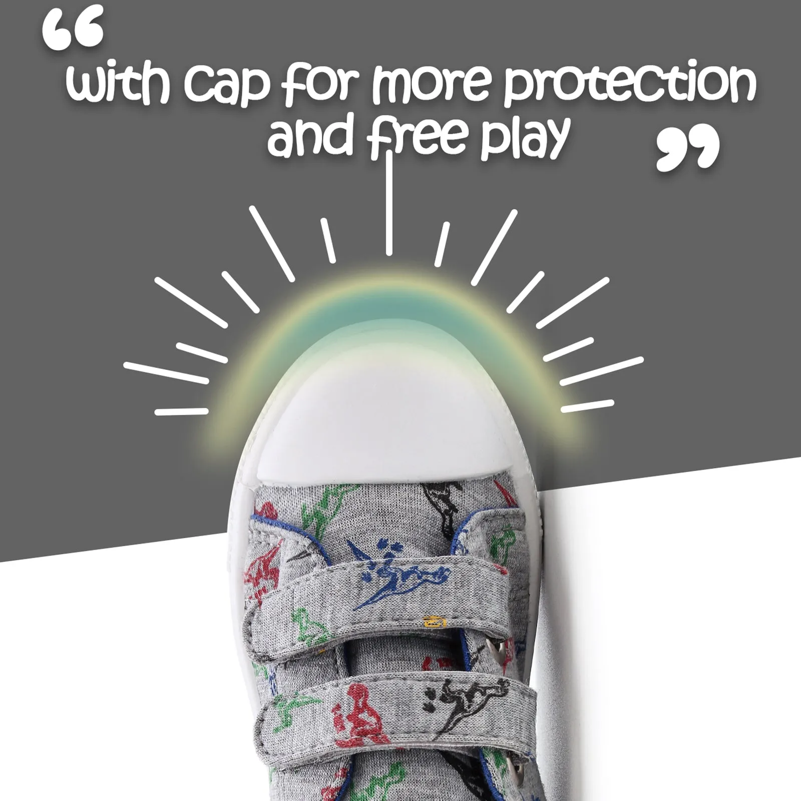 Cartoon Dinosaur Double Velcro Gray Canvas Sneakers
