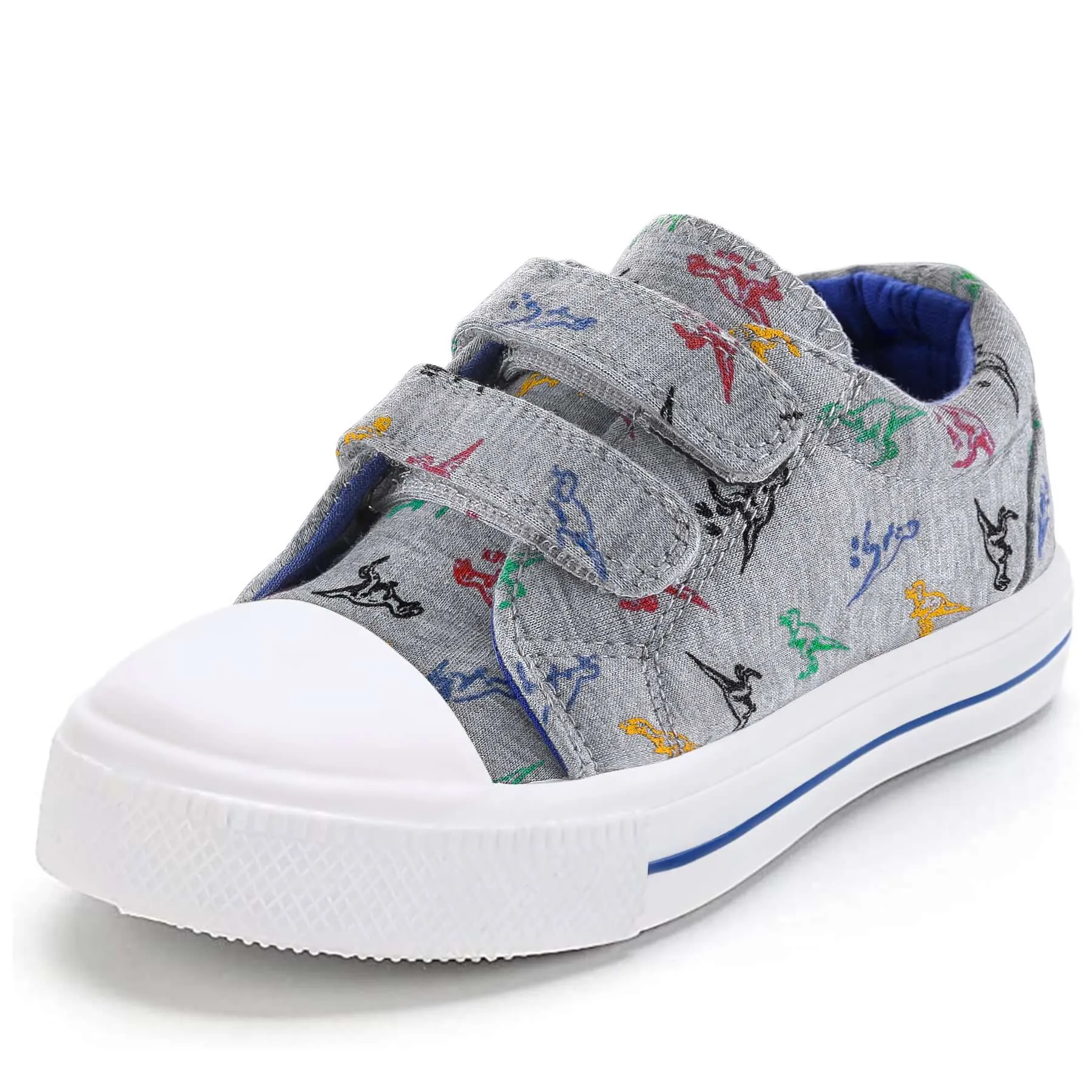 Cartoon Dinosaur Double Velcro Gray Canvas Sneakers