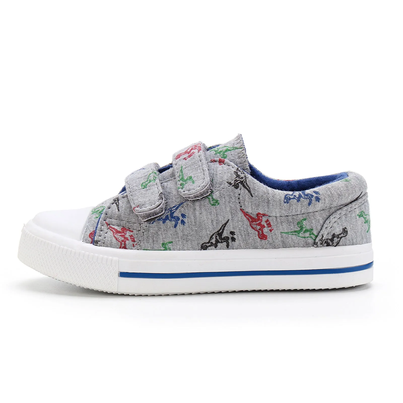 Cartoon Dinosaur Double Velcro Gray Canvas Sneakers