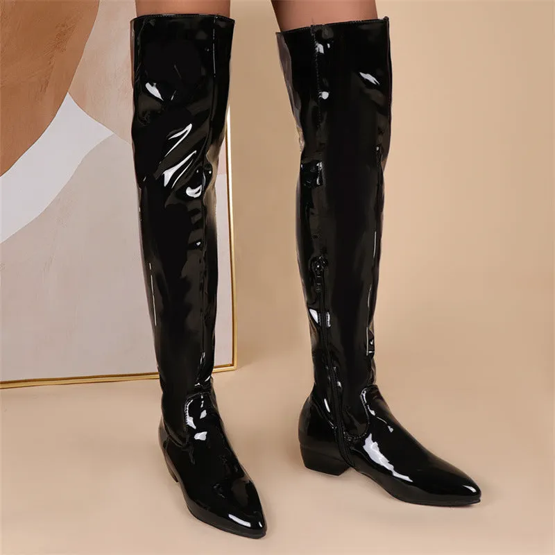 Casual Low Heel Candy Color 40-48 Zipper Paint Women's Over-the-knee Boots