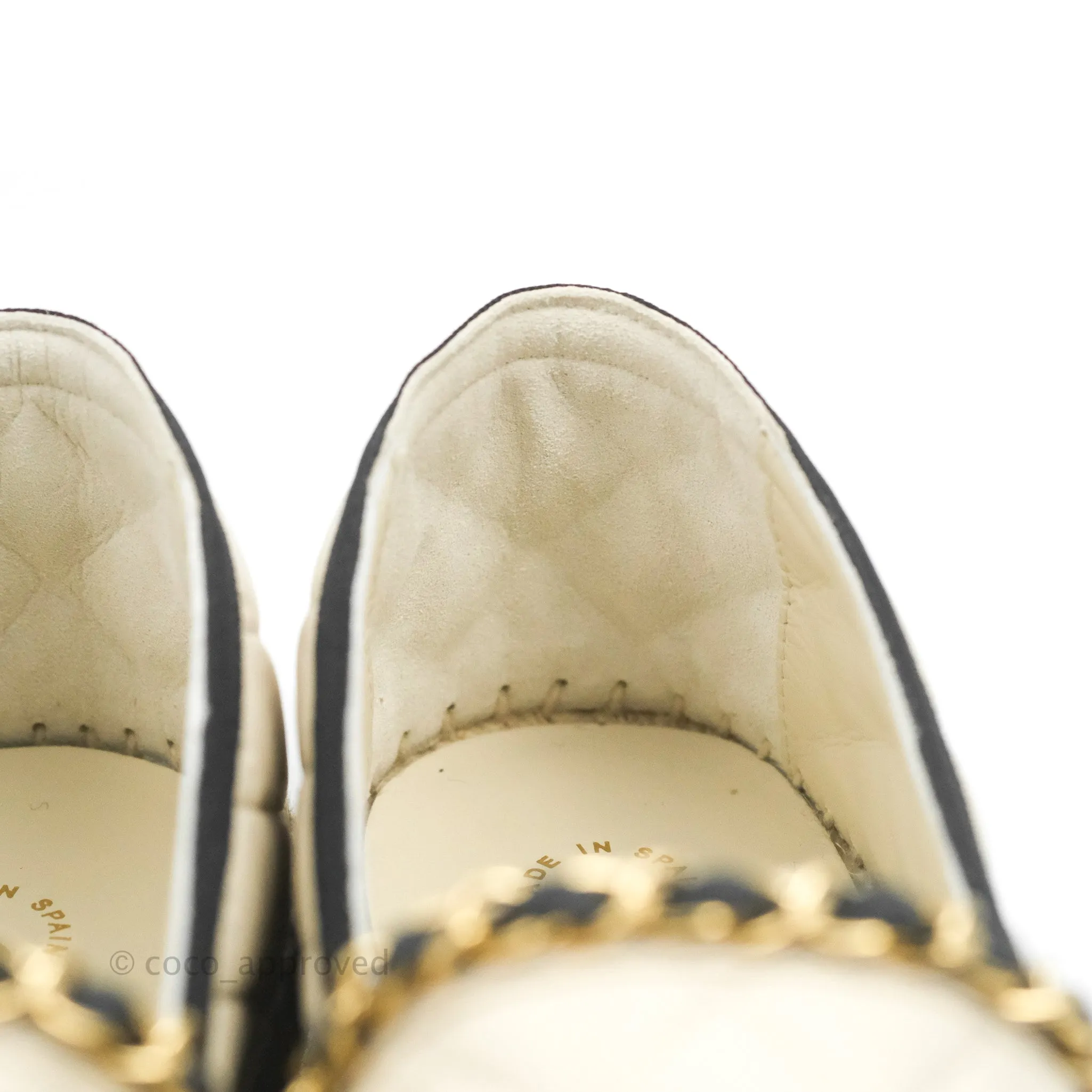 Chanel Quilted CC Espadrilles Ivory Black Lambskin Size 40