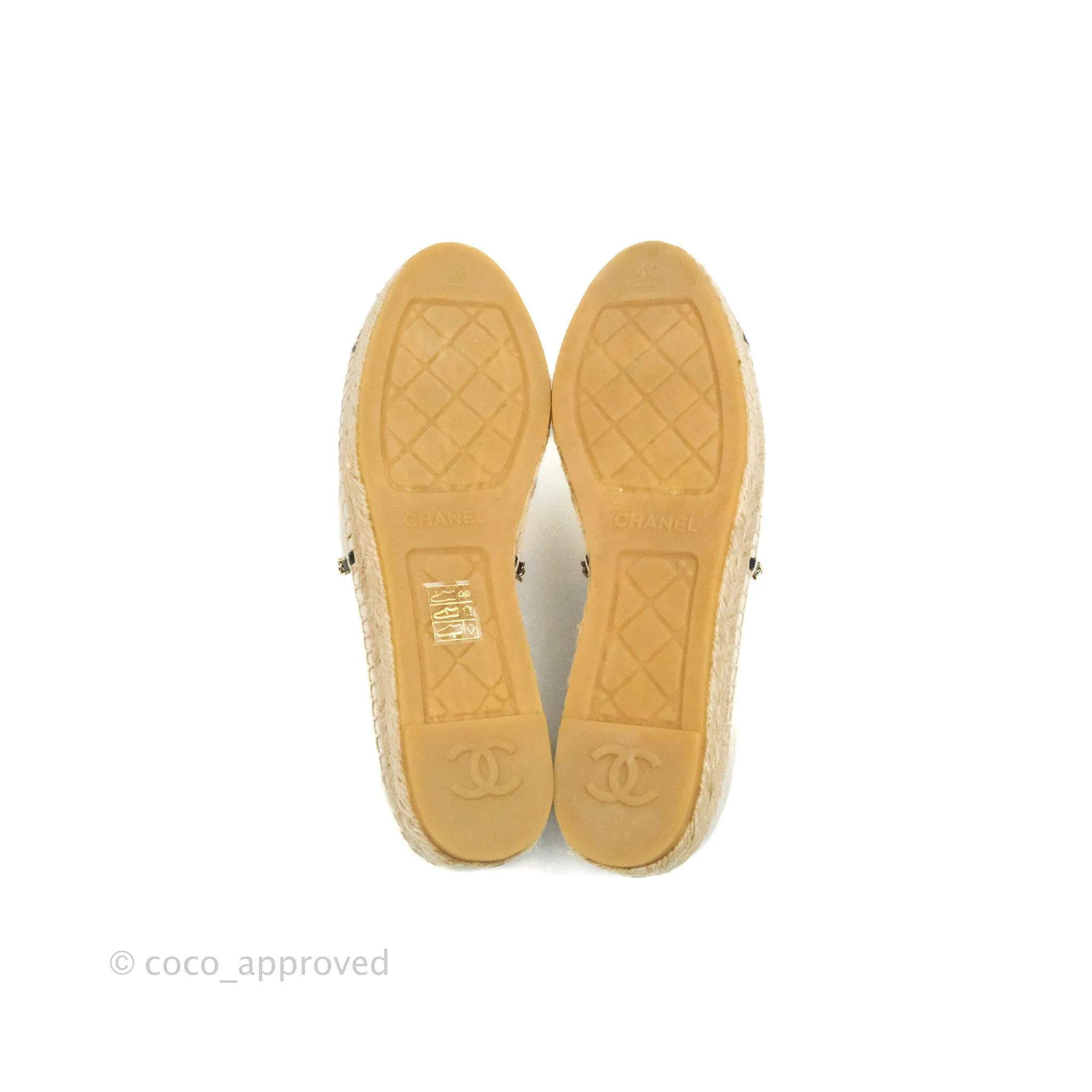 Chanel Quilted CC Espadrilles Ivory Black Lambskin Size 40