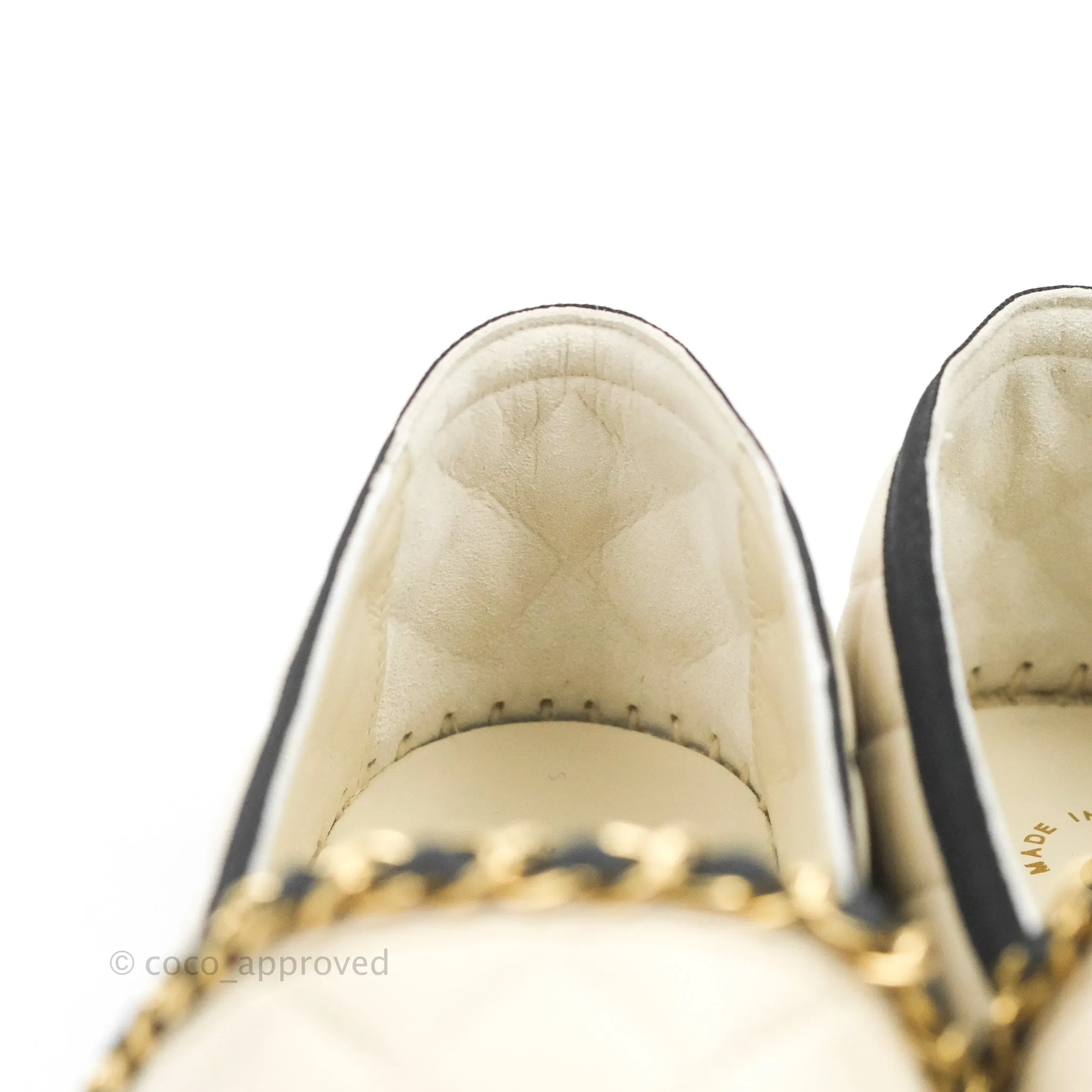 Chanel Quilted CC Espadrilles Ivory Black Lambskin Size 40