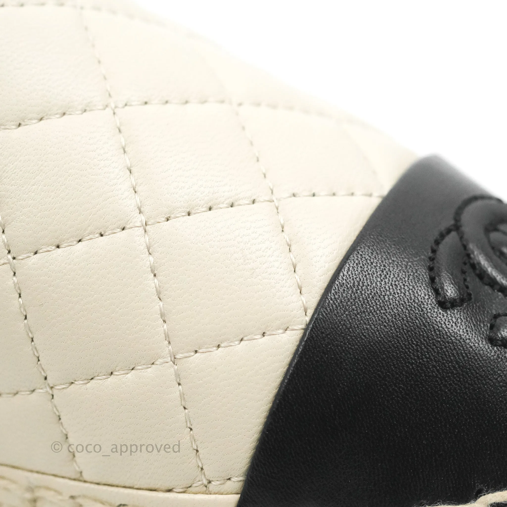 Chanel Quilted CC Espadrilles Ivory Black Lambskin Size 40