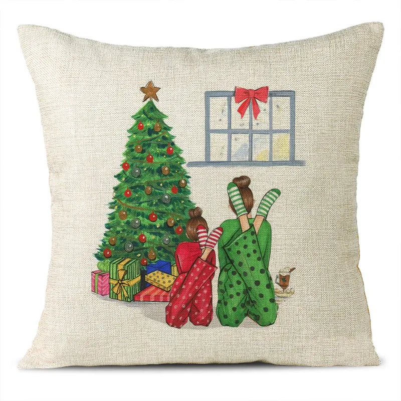 Christmas Themed Linen Pillowcase
