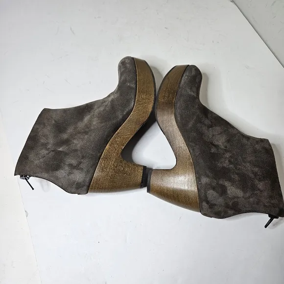 Coclico Tik Clog Boots Carbon Split Suede Zipper Back Platform Wood Sole 7