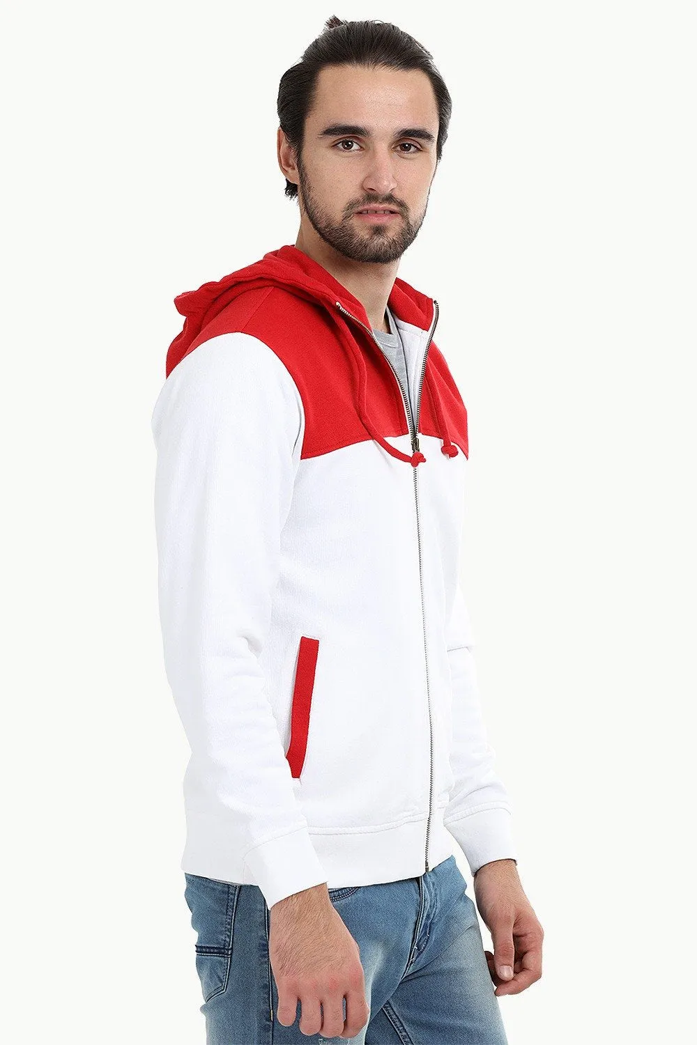 Colourblock Zipper Red Hoodie
