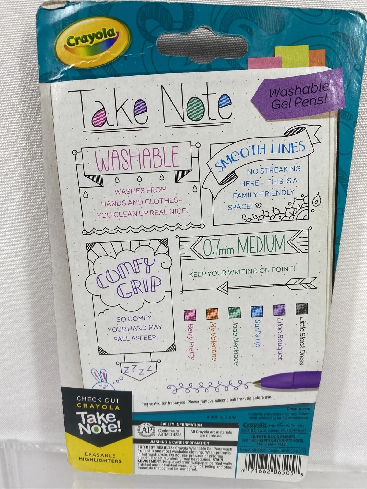 Crayola Take Note Washable Gel Pens 6 Pens Quick Dry 0.7mm Medium Point