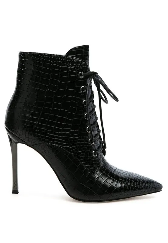 Croc Lace Up Stiletto Boots