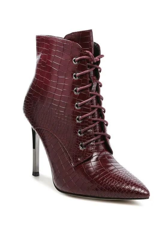 Croc Lace Up Stiletto Boots