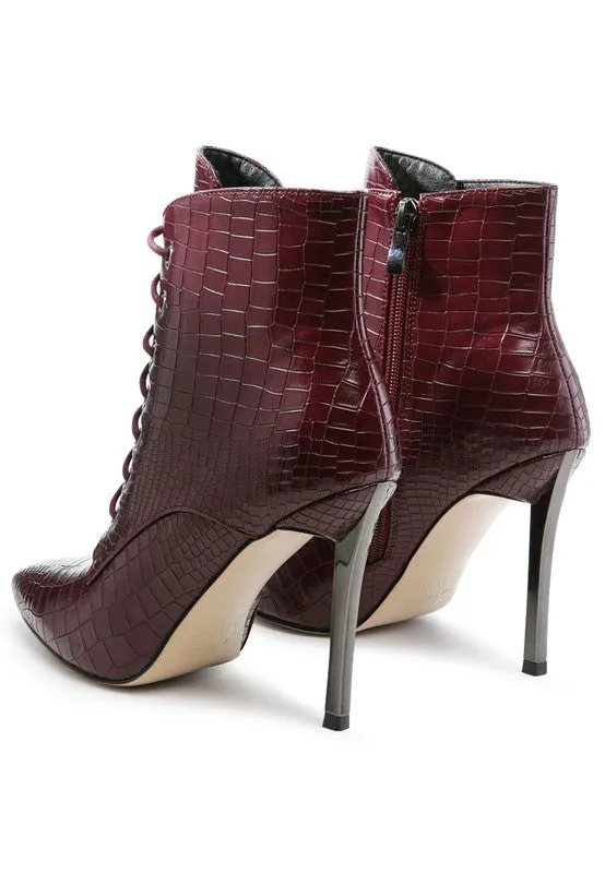 Croc Lace Up Stiletto Boots