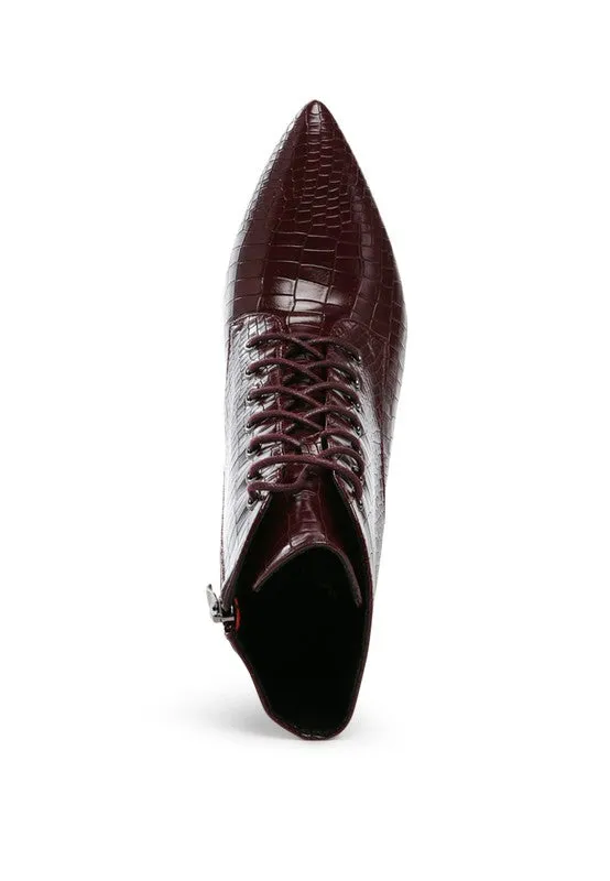 Croc Lace Up Stiletto Boots