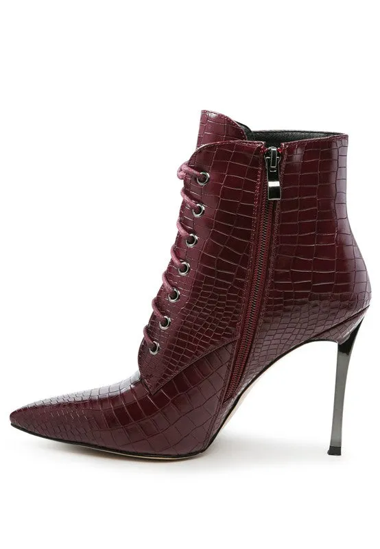 Croc Lace Up Stiletto Boots