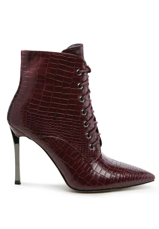 Croc Lace Up Stiletto Boots